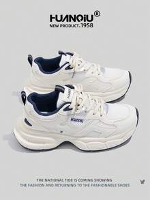 HUANQIU 2026 New Style Men's Shoes, Men's Sneakers, Thick-Soled Casual Shoes, Mesh Breathable White Shoes, Versatile, Lightweight, Comfortable Lace-Up Soft-Soled Casual Shoes, Running Shoes, White And Blue All-Season Shoes - Blue and White - View 4