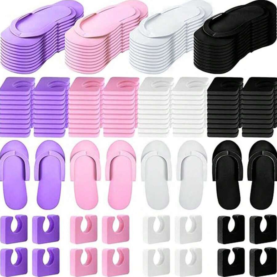 10Pairs Disposable Pedicure Slippers And Toe Separators Kit 10 Toe Separators For Women Nail Hotel Salon Spa Party - Multicolor - View 1