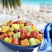 20/50/100pcs Picks, 4.7 Inch Appetizer Toothpicks, White/Pink/Golden Pearl Bamboo Skewers For Appetizers, Fruits, Cupcakes, Charcuterie, Drinks Garnish Christmas Holiday Birthday Party Decorations Supplies, Toothpicks, Food Picks, For Wedding Birthday Buffet Party Food Decorations