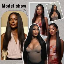5x5 HD Lace Put On And Go Glueless Wig Human Hair Pre-Plucked, Pre-Cut Lace Glueless Wigs, No Glue Lace Front Closure Wig Straight, 220% Density, 28inch - Natural Black - 查看 10