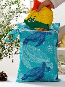 2pcs Turtle Print Waterproof Wet Dry Bag, Beach Travel Storage Pouch, Diaper Bag