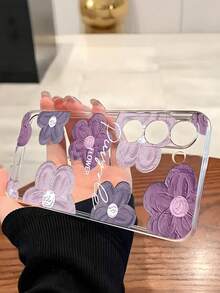 Flower Phone Case Purple A Simple Flower Anti-Drop And Non-Slip Transparent Mobile Phone Case Protective Cover Compatible With IPhone Redmi Galaxy A04e/12/A13/A14/A34/A50/A52/A53/A54/S21/S22/S23/S24/S25 /S25UltraGOOGLE 6A/7A/8A Waterproof Shockproof Scratch Resistant - Clear - View 3