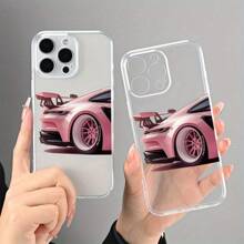 1 pieza Funda de teléfono móvil con diseño de auto rosa, cubierta de teléfono protectora impresa con UV, apta para 11 12 13 14 15 16 Pro Max XR X/XS 7 8 Plus SE Mini, diseño creativo personalizado