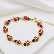1pc 2025 Fashion Jewelry Gold Plated Enamel Red Insect Ladybug Strawberry Bracelet - Charm Bracelet - View 7