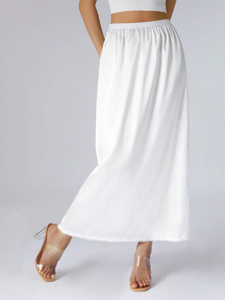 Women Half Slip Underskirt, Solid Color Elastic Waist Inner Lining For Midi Skirt - White - View 1