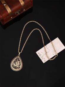 1 pieza Collar colgante de cristal de imitación tallado hueco con gota de agua vintage dorado, joyería de moda para mujer, fiesta de vacaciones y regalo - Multicolor - Ver 7