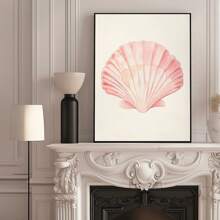 1 pieza, Cuadro colgante de lienzo, enmarcado, Arte de pared, Pósteres, Impresión de concha color rosa pastel, Decoración de habitación de playa, Póster de surf oceánico, Casa de playa, Chica de coco universitaria, Decoración de dormitorio elegante, Decoración de habitación, Arte rosa, Decoración del hogar