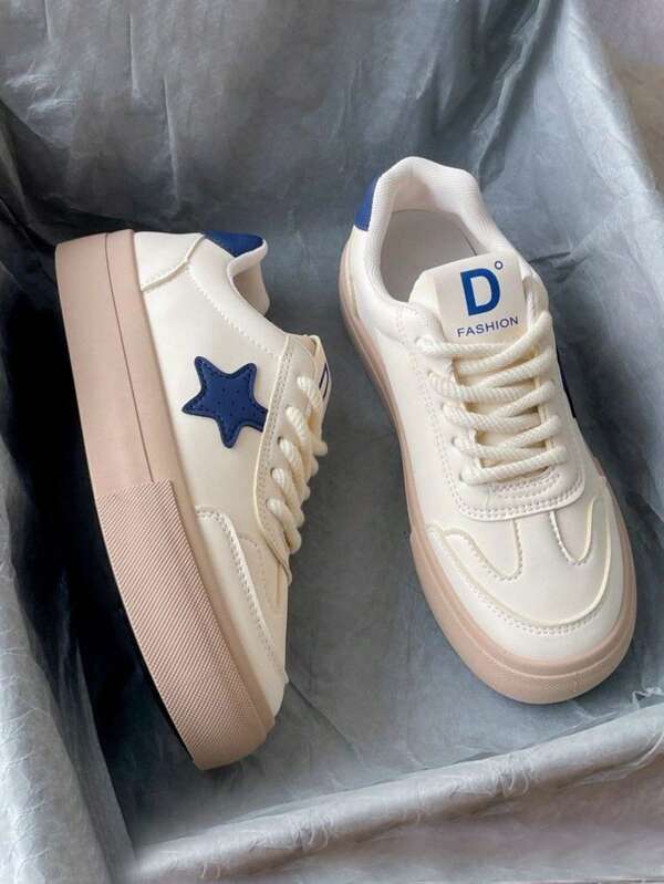 Mujeres empalme diseño grueso fondo estrellas ligero transpirable zapatos deportivos casuales, zapatos de tenis de las mujeres, otoño ligero versátil antideslizante deportes y ocio zapatos de tabla
