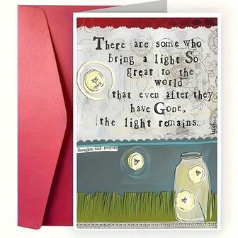 1pc Elegant Mason Jar & Bee Design Greeting Card With Inspirational Quote - Perfect For Thanksgiving, Memorial Day, Anniversaries, Love Expressions & Funerals - Includes Red Envelope, Greeting Cards For Loved One Gifts Birthday Card Mother's Day Wedding Father's Day Boyfriend Gifts Thank You Cards Graduation Bride