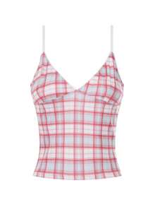 Women Y2k Cami Tank Tops Leopard/Dot/Contrast/Plaid Print Spaghetti Strap Sleeveless V Neck Crop Camisole Tops Summer Sexy Backless Slim Fit Going Out Tops Aesthetic Clothes Club Streetwear - Watermelon Pink - View 4