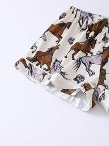 Bộ đồ ngủ thoải mái in hình nhóm ngựa 2 món, áo sơ mi cài nút tay ngắn và quần short cạp chun - Màu be - Xem 10