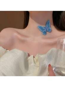 Andkiss 1pc Sweet Style Embroidered Butterfly Necklace