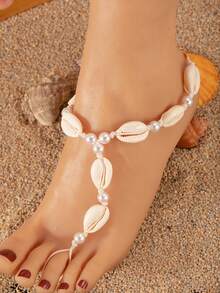 1 Piece Of Women's Bohemian Ocean Style Shell Starfish Pearl Finger Chain - Multicolor - View 1