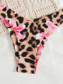 Women's Leopard And Flower Print Sexy Bikini Set - Multicolor - View 4