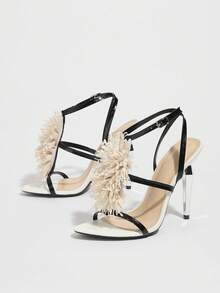 Spring/Summer Women's High Heel Shoes, Fashion Lady High-End Banquet Outdoor Party Metallic Pointed Toe Color Block Wedges, PU Leather Floral Embellished Shiny Wedding Party Office Outdoor, All Season - Black - View 6