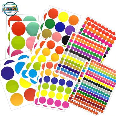 Conjunto de adesivos de bolinhas com 10 unidades/pacote, etiquetas coloridas de bolinhas, 8 adesivos de bolinhas de tamanhos variados, adequados para organização de arquivos de escritório, artesanato infantil faça você mesmo, decoração de planejador/capa de celular/caderno, material escolar, volta às aulas