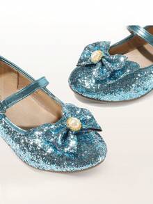Girls Dress Shoes Princess Shoes For Toddler Little Girl Mary Jane Low Heels Glitter Flower Party Wedding Footwear - Màu xanh lam - Xem 6