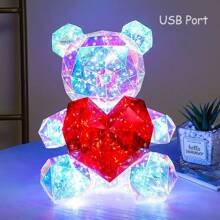 1 Pc 25 CM LED Teddy Bear Night Lights Colorful Lighting Two Styles Red Heart And Colored Heart Bedroom Desk Lamp Valentine's Day Atmosphere Surprise Romantic Gift USB Interface Living Room Party Bedroom Home Decor Happy Birthday Room Stuff Graduation Season Use