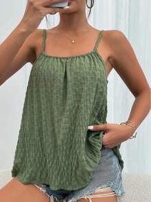 Women's Textured Solid Color Camisole Top, Casual Sleeveless Top For Spring & Summer - Olive Green - View 5