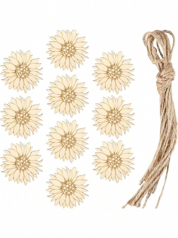 10PCS Unfinished Sunflower Wood Cutouts - Bulk Birch Wooden Shapes For Farmhouse Wall Decor, DIY Wedding Crafts & Scrapbooking Embellishments - Rustic Seasonal Decorations Painting Blanks