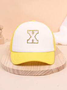 1PC Yellow Mesh Boys And Girls 26 Letter Trucker Hat For Outdoor Fun And Play Sun Protection For Boys And Girls Back To School Daily Wear, Holiday Gift - Yellow - View 17