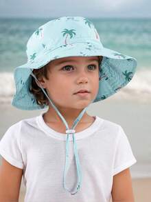 1 pieza Sombrero de cubo con protección solar y estampado de dibujos animados para niños, liviano y transpirable, sombrero de playa, sombrero de cubo para uso diario, gran regalo para niños - Sombrero de pescador estampado - Ver 2