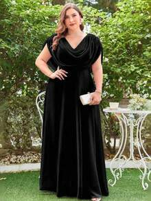 Plus Size Long Party Dress For Graduation Wedding - Black - View 2