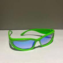 Men Women Y2k Oval Silver Trap Alien Sporty Black Sunglasses Hipe Rapper Style Eyewear - 綠色 - 查看 2