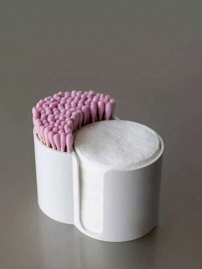 1 pieza Soporte para bastoncillos, Dispensador de palillos de dientes Taza de baño, Caja de almacenamiento de palillos de dientes de taza de papel redonda, Caja de almacenamiento de accesorios de baño, Juego de cajas de almacenamiento de maquillaje de tocador (Los bastoncillos que vienen con la caja de bastoncillos son todos bastoncillos blancos)