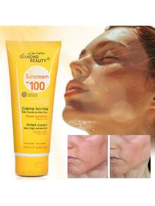 Protector solar con tinte SPF100 - Protector solar hidratante, resistente al agua y al sudor para rostro y Body, de multiprotección para prevenir el bronceado, las quemaduras solares, no graso, de alto factor para deportes al aire libre y playa en verano - Amarillo - Ver 2