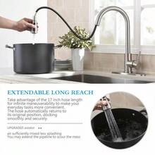 Grifo de cocina de níquel cepillado/negro mate, grifo para fregadero de cocina con cabezal rociador extraíble, diseño de una sola manija con cubierta redonda de 8 pulgadas, adecuado para cocinas, restaurantes, vehículos recreativos, lavaderos y B&B - Níquel Brushed - Ver 7