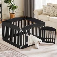 Black Foldable Pet Playpen For Dogs & Cats – Indoor/Outdoor Use, 4/6 Panels With Door, Bite-Proof & Safe Plastic, Secure Play Space For Small/Medium Pets