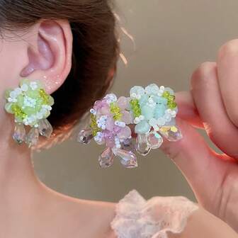 Andkiss 一对春夏树脂花朵和水滴耳钉，田园度假风格