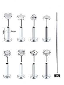 AVYRING 9Pcs 16G/20G Aço Inoxidável Tragus Piercing Jóias Labret Piercing Jóias Sem Rosca Push In Nose Studs Brincos Tragus Flat Back Tragus Stud Lip Medusa Helix Piercing Jóias 6/8MM