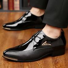 Men's Business Casual Shoes, Fashionable Glossy Formal Shoes, Suitable For Office Banquets, Weddings, And Important Occasions - màu đen - Xem 3