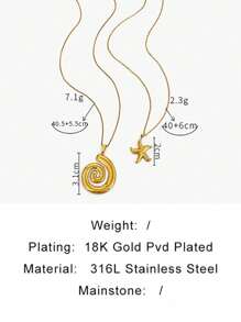 Monlansher 1 pezzo Collana donna in acciaio inossidabile con pendente a forma di stella marina e spirale, dal design semplice e alla moda, di alta qualità, durevole e versatile per uso quotidiano