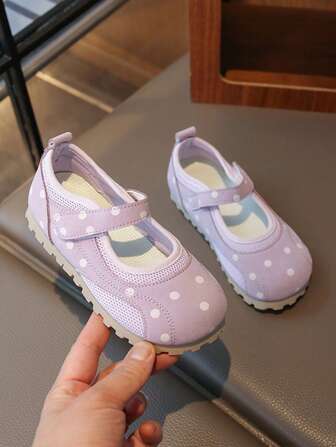 Modieuze roze prinsessenschoenen met stippen voor meisjes, nieuwe Mary Jane-schoenen met zachte zool en antislip, ademend en retrodesign (2025)