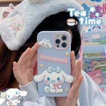 Sanrio Custodia protettiva in silicone 3D, compatibile con Apple 16/15, con motivi cartoni animati carini rosa e Melody della linea Sanrio, per la piena copertura del telefono