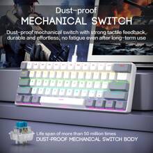 Clavier filaire compact à 61 touches, 60% de taille, rétroéclairage RVB, clavier mécanique petit et portable pour le bureau, l'ordinateur, la tablette, l'ordinateur portable, le joueur, blanc et gris