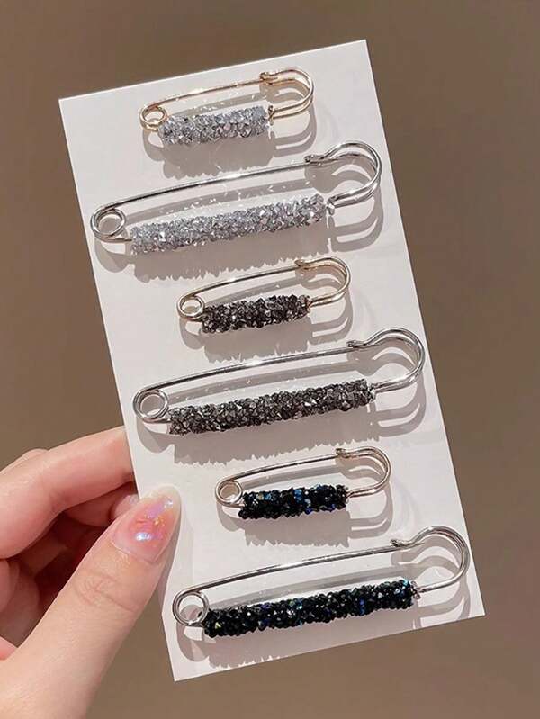6 Piezas Broche Antideslumbrante para Cuello, Hebilla para la Cintura, Accesorio de Pantalón Modificado con Rhinestones y Diamantes para Sujetar la Ropa