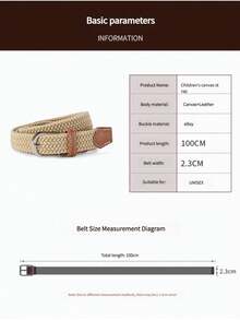 Boho 1pc Canvas Braided Belt - Elastic, Holeless, Adjustable, Stretchy Waistband For Jeans & Pants Summer, School Fall, Autumn, Halloween