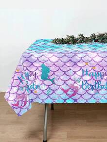 1 件 130*220 厘米紫色美人鱼 PE 桌布，美人鱼生日主题一次性防水桌旗，生日快乐节日派对家居活动装饰桌旗的完美装饰，餐桌礼品桌装饰桌布，宝贝淋浴派对房间装饰家居装饰桌裙，易于清洁的餐桌套装，派对礼物 - 美人魚 - 查看 8