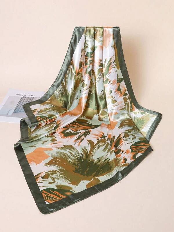 1 pièce Bandana femme 90cm carré en satin à imprimé floral, avec un design à la mode convenant au style casual et de rue à porter en foulard, bandeau ou tour de tête