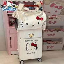 Sanrio Bolso de viaje de gran capacidad con lazo estiloso de Hello Kitty de Sanrio Fashion - Bolso cruzado de hombro elegante de poliéster para mujer, estampado de animal de dibujos animados, para mujer, bolso de graduación blanco para la escuela, accesorios escolares