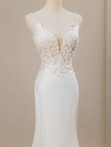 New Floral Mesh Mermaid Hem Splice Ribbon Maxi Elegant Wedding Dress