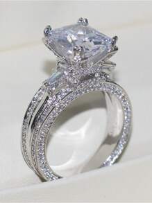 1 pieza Anillo de lujo con circonita cúbica para mujer para boda, compromiso, fiesta, joyería, regalo del Día de San Valentín