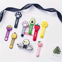 7pcs/Set Cartoon Fruit PVC Cute Wire Organizer, Earphone & Cable Clip Holder For Girls & Students