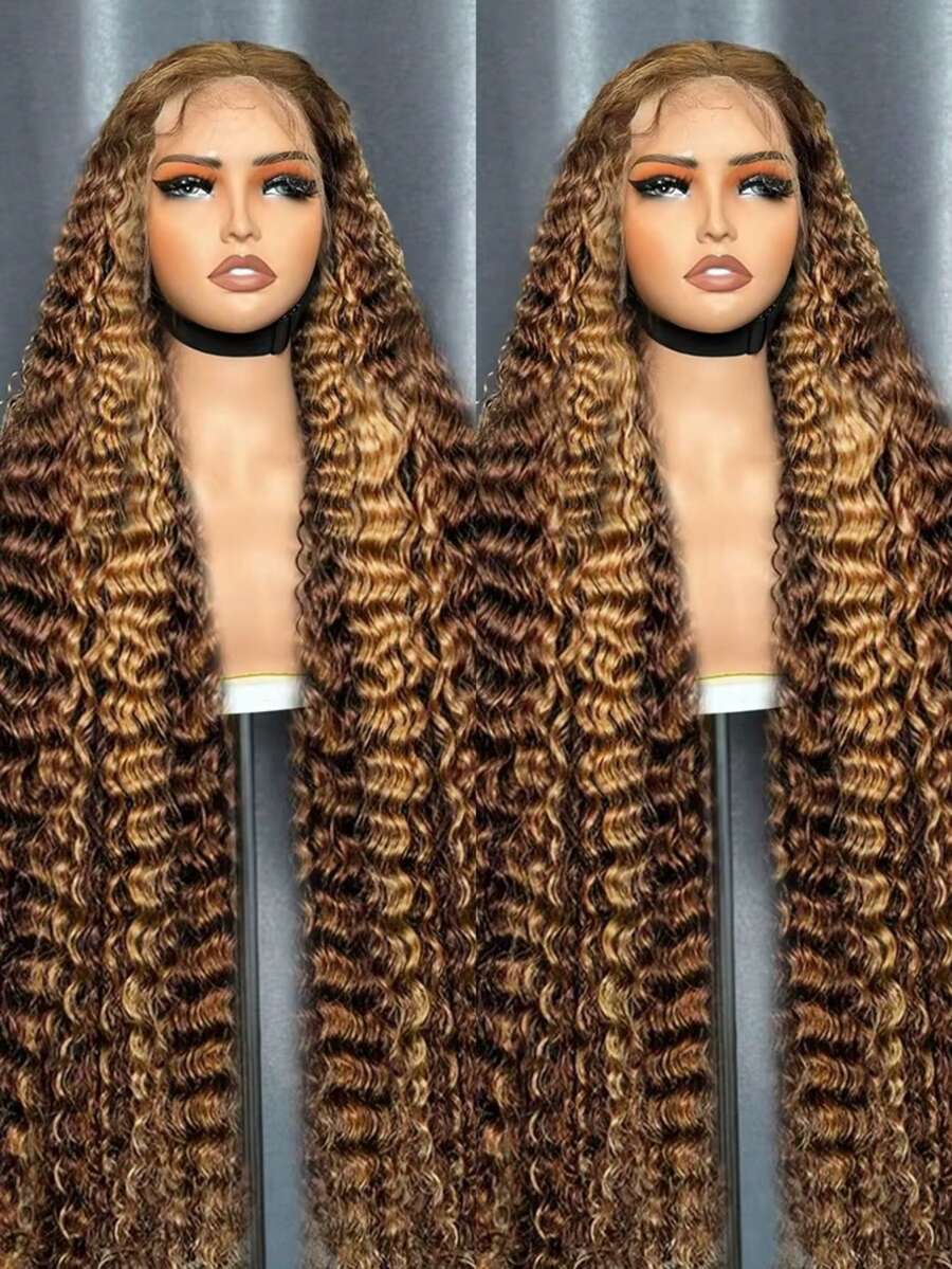Uveous 200 Density 30 36 Inch Highlight Ombre Deep Wave HD Lace Front Wig Colored Curly 13X4 Hd Lace Frontal Wig Brazilian 4/27 Deep Wave Lace Front Wigs For Women Hair Wigs 13x4 Ombre Colored 13x4 Deep Wave Lace Frontal Wig