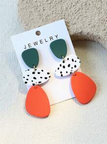 1 Pair Women Dotted Ceramic Texture INS Design Color Contrast Elegant Acrylic Long Dangle Earrings