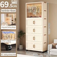 Foldable Transparent 2-Door Children Wardrobe With Drawers, Storage Cabinet Organizer Rack, No Assembly Required